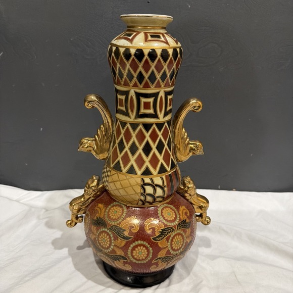 Vintage Formalities by Baum Bros Porcelain Hand Painted Vase Gold Trim